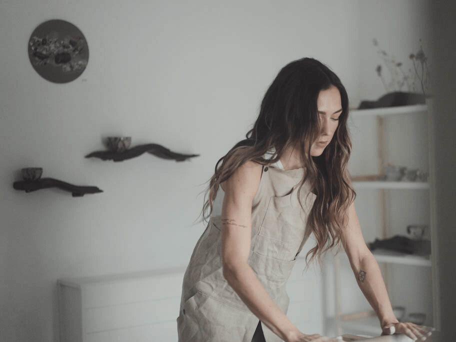 Artist Rhiannon Gwyn in the studio