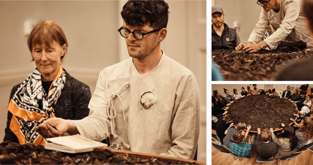Luke Casserly with audience members during his performance of Distillation